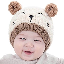 Infant Newborn baby faux fur knitted hats, a set of warm and cold-proof hats for boys and girls in autumn and winter, simple, fashionable and versatile winter hat