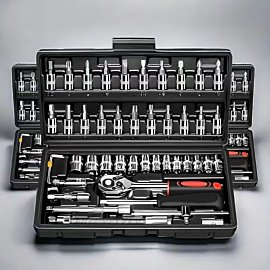 46Pcs Durable Stainless Steel Tools With Storage Case, 46pcs Car Repair Kit, Socket Wrench Set with Ratchet, Include Drill Socket and Extension