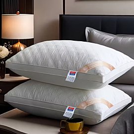 Pillows for Sleeping Cooling Soft & Fluffy All-Season Deep Sleep Pillow Core with Zipper Closure, Classic White & Golden Contemporary Design, Machine Washable for Home & Hotel Use - Ideal Gift for Better Sleep & Elegant Bedding Accessories, Pillow For Sle