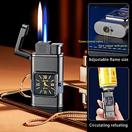 Lighter, Butane Lighter, Windproof Lighter, Dual Flame Lighter, Multifunctional Lighter, Metallic Texture, Adjustable Flame Size, Can Replenish Butane,
