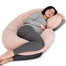 Extra Long Full Body Pregnancy Pillow - 55"/145cm U-Shaped Maternity Bed Pillow with Removable Deep Blue Velvet Cover, Zipper Closure & Machine Washable - for Back, Belly, Legs - Ideal for Side Sleepers, Women - Ideal for Pregnancy
