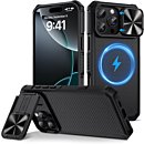  Faux Leather Case for iPhone 15 Pro Max Case with Screen Protector, Premium PU Leather Compatible with MagSafe [Metallic Buttons] Cover for iPhone 15 Pro Max 6.7 inch, Brown