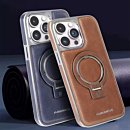 Synthetic Faux Leather Case for iPhone 17/ 16e/ 16/ 15/ 14/ 13/ 12/ 11 Pro Max - 360° Rotating Ring Holder And a Sturdy Metal Stand