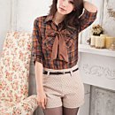 Women's Elegant Set Solid Color Lace-up Short Sleeve Top and Floral Printed Suspender Dress Two-piece Set