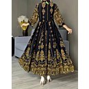 Plus Size Elegant Tunic Dress with Belt, Polyester V-Neck, Non-Stretch Fabric, All-Season Woven Tunic with Random Print Pattern, with Middle Eastern Embroidery for Women'S Fashion